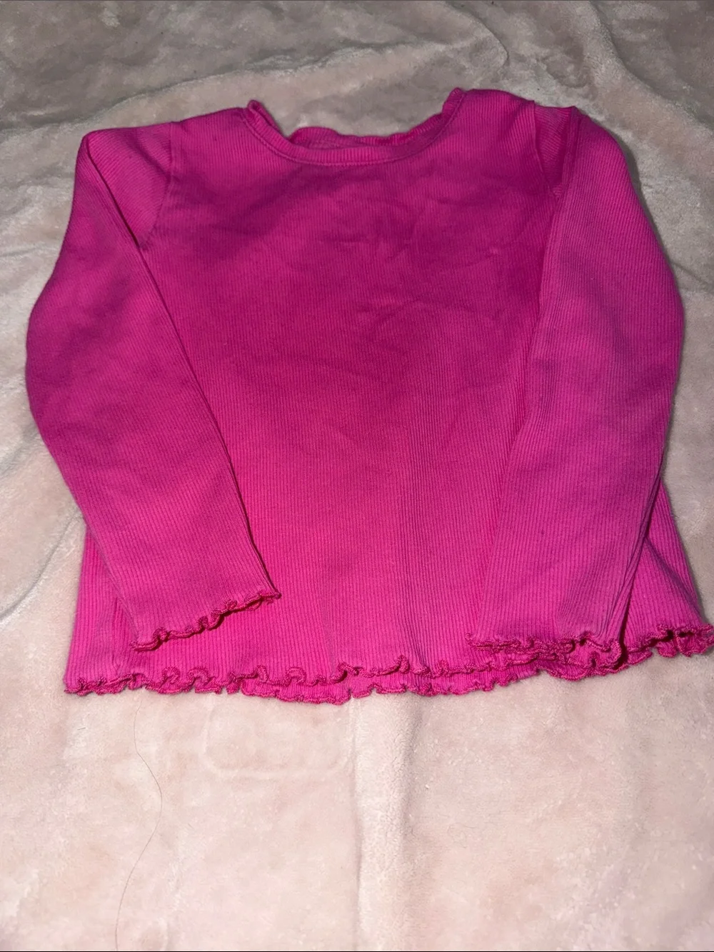 GAP Hot Pink Ribbed Long Sleeve Tee with Lettuce Hem